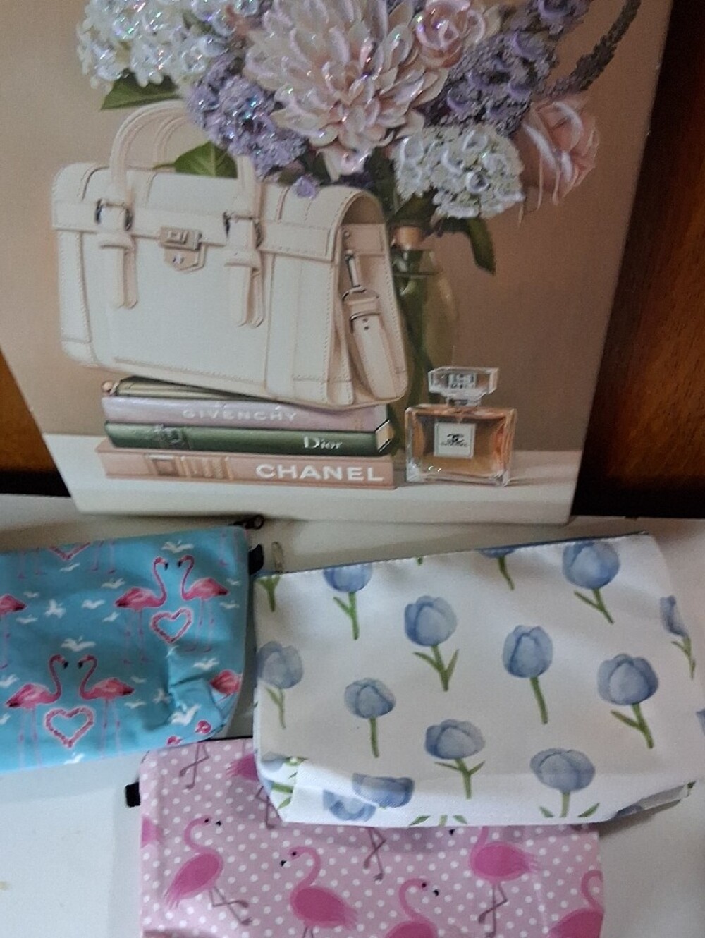 Set of 3 Floral & Flamingo Cosmetic Pouches - Pink, Teal, White - Picture 5 of 5